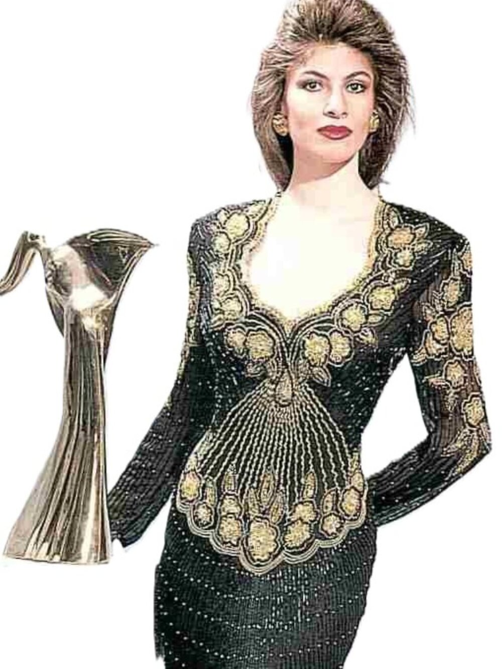 JASDEE Vintage Beaded Gown Long Sheer Sleeve Sweetheart Neck On Silk Style 1900